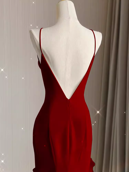 Simple Mermaid Red Chiffon Long Prom Dress P1054