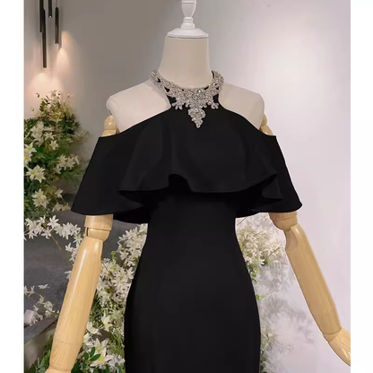 Elegant Mermaid Black Long Prom Dresses Formal Evening Dress P1133