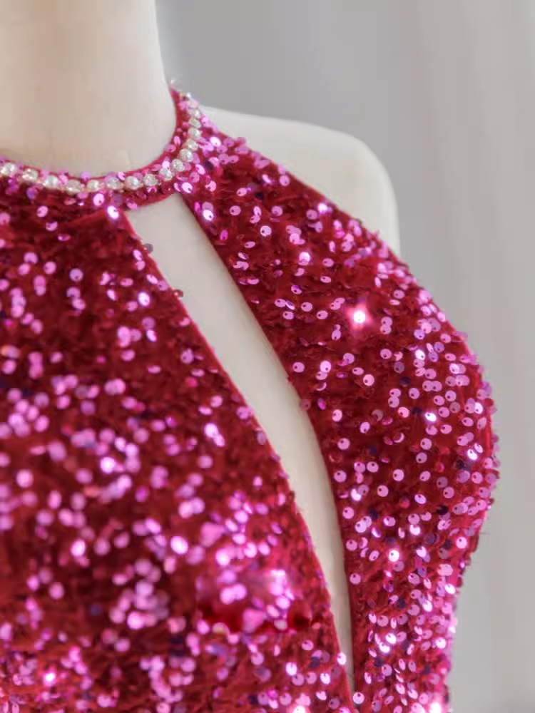 Modest Mermaid Long Sleeveless Sequin Prom Dresses P1232