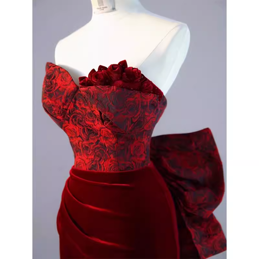 Sexy Sheath Long Senior Burgundy Velvet Prom Dress Formal Dress P1319