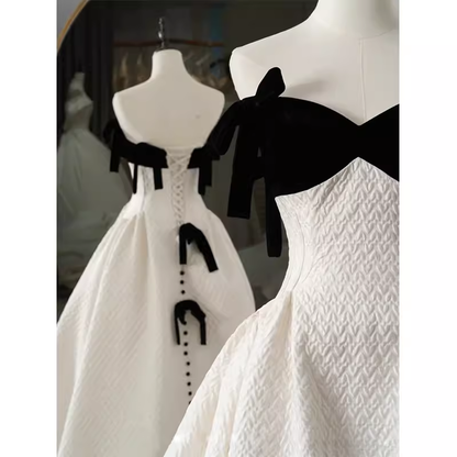 Beautiful Ball Gown Straps White Lace Long Prom Dress P1367
