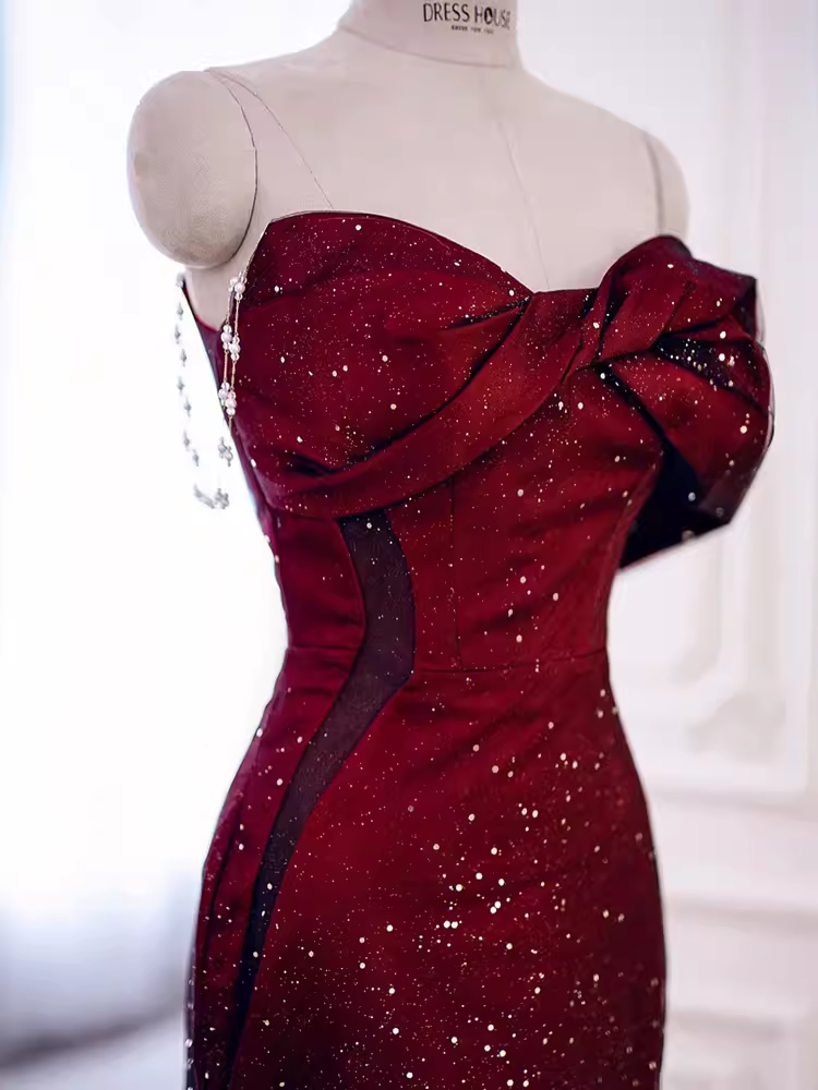 Mermaid Strapless Long Burgundy Prom Dress P1421