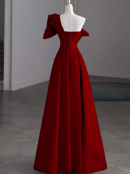 Simple A Line Strapless Red Floor Length Prom Dress P1705