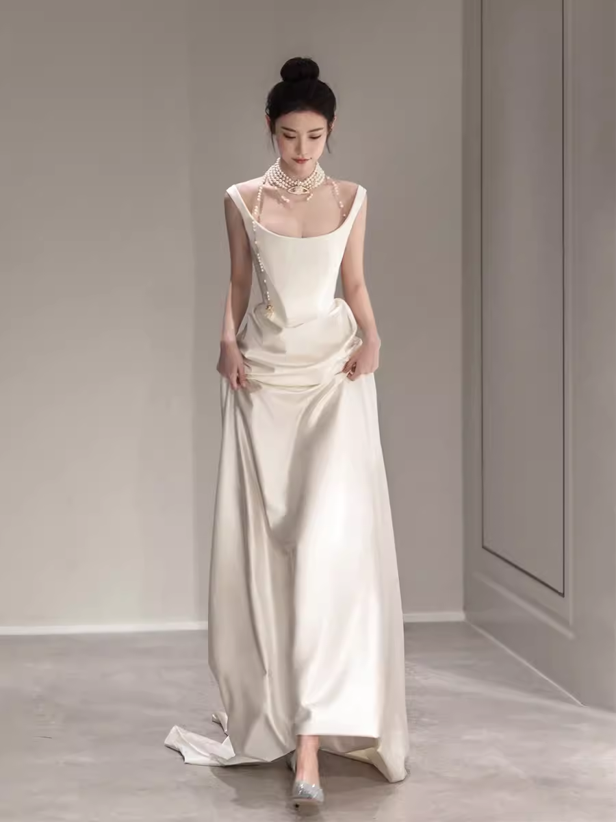 Simple Mermaid Off The Shoulder White Prom Dresses Evening Dress P2065