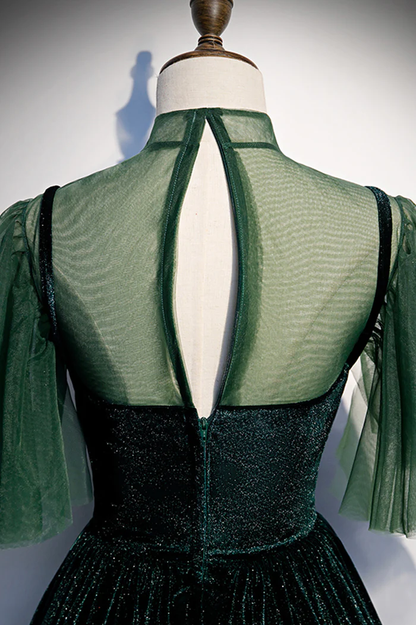 Green Velvet Long A-Line Prom Dress Evening Dresses P2231