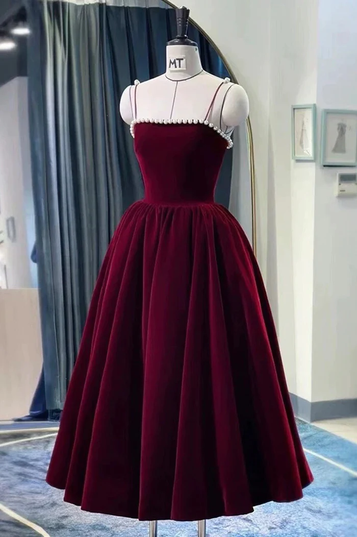 Cute Spaghetti Straps Velvet Prom Dress P2233
