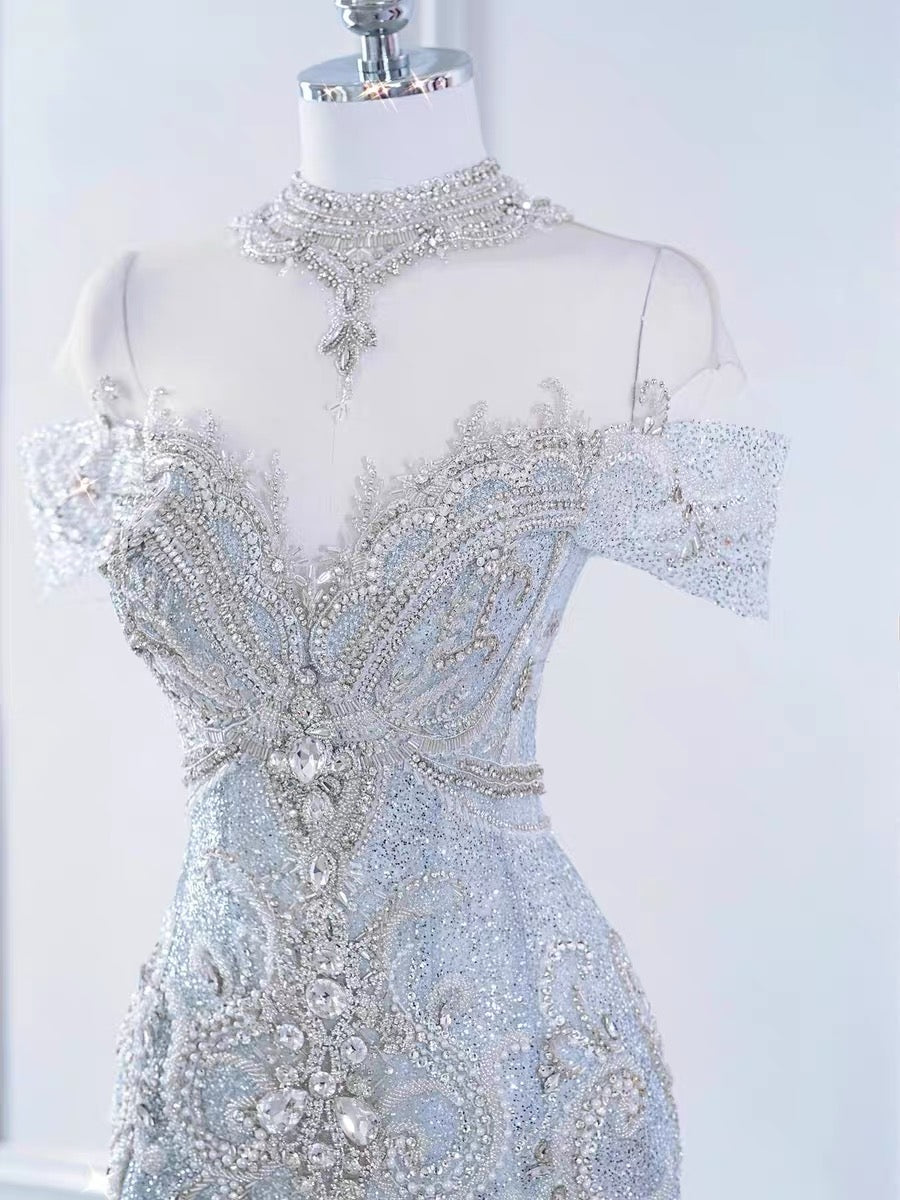 Vintage Mermaid Sequin Long Wedding Dresses P1071