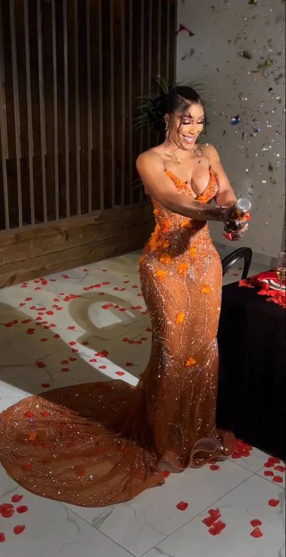 Charming Glittering Sequin Beaded Strapless Mermaid Floor-length Prom Dress Party Dress Evening Dress TP4515