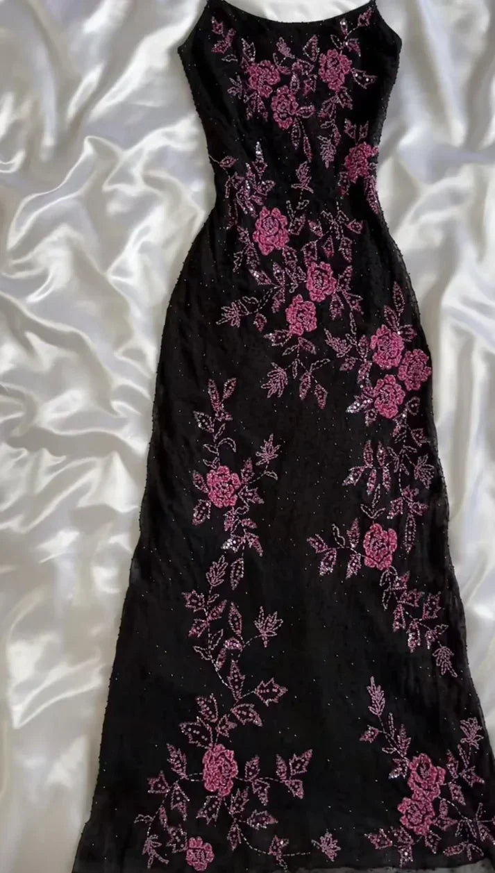 Retro Floral Exquisite Embroidered Spaghetti Strap A-Line Prom Dress Party Dress Evening Dress TP4511