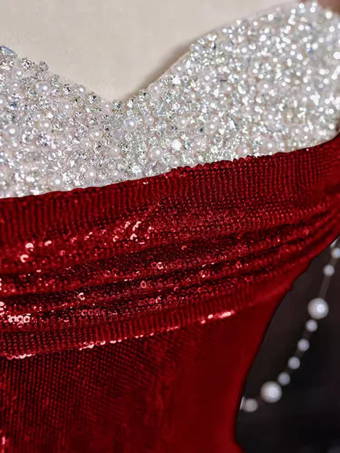 Burgundy gorgeous shiny sexy mermaid sequins long elegant floor-length ball gown evening dress gh3572