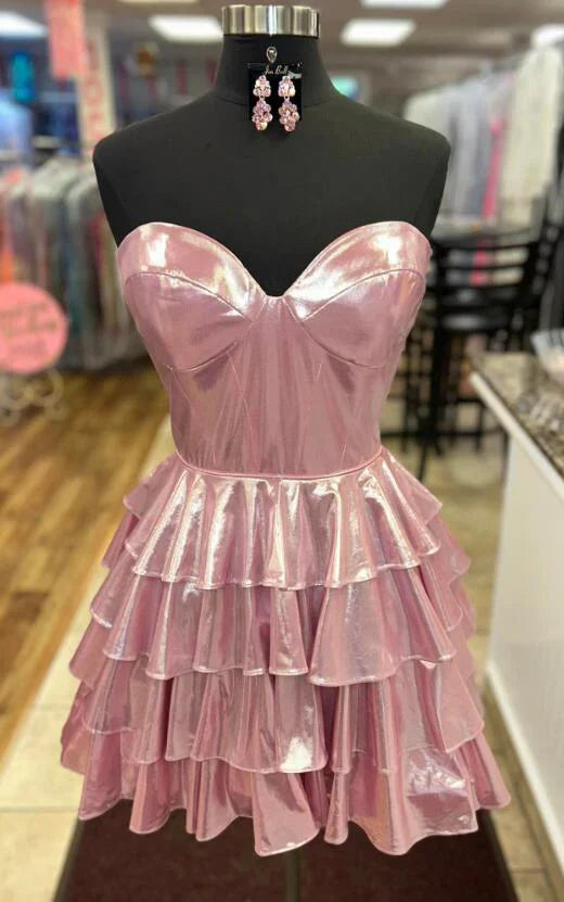 Metallic Gold Corset A-Line Layered Short Homecoming Dress