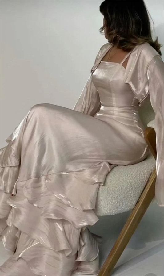 Vintage Prom Dresses with Ruffles,Floor Length Evening Gown