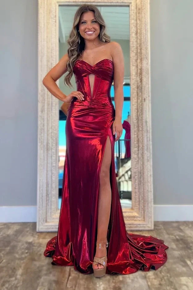 Red Mermaid Sweetheart Sleeveless Empire Party Prom Dress