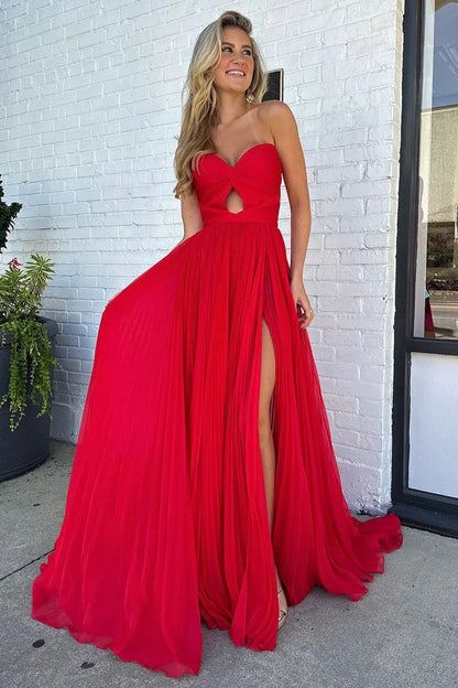 Red Sweetheart Strapless Chiffon A-Line Empire Party Prom Dress