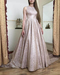 A Line Scoop Neckline Sweep Train Sequin Dresses
