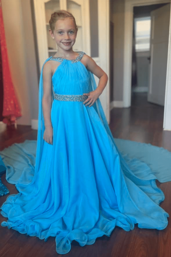 Round Empire Beaded Chiffon A-Line Girl Pageant Dress With Train