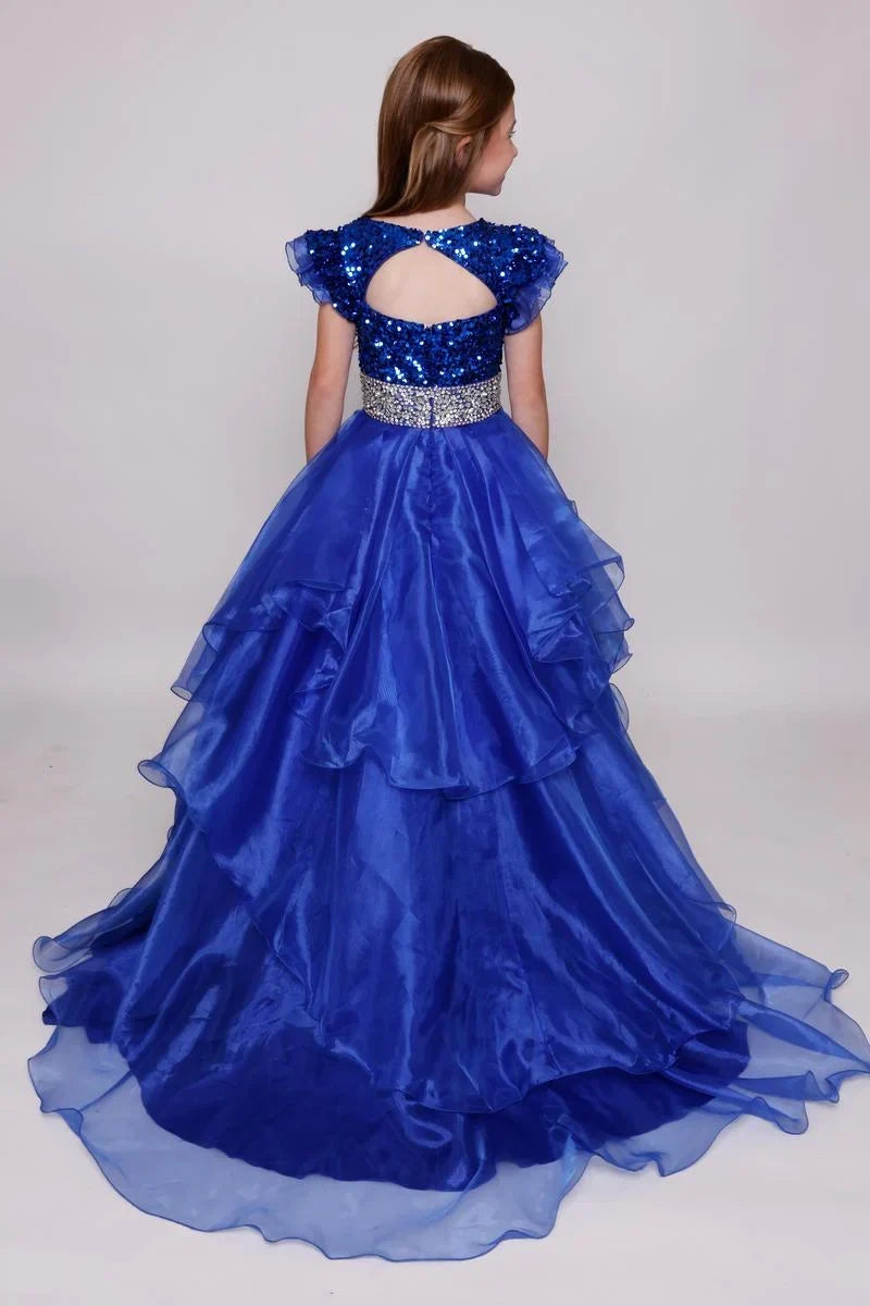 Round Ruffled A-Line Empire Beaded Tiered Girl Pageant Dress