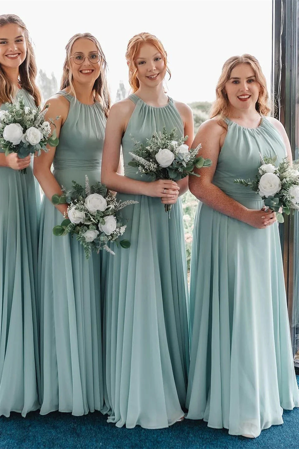 Round Sleeveless Chiffon A-Line Empire Bridesmaid Dress
