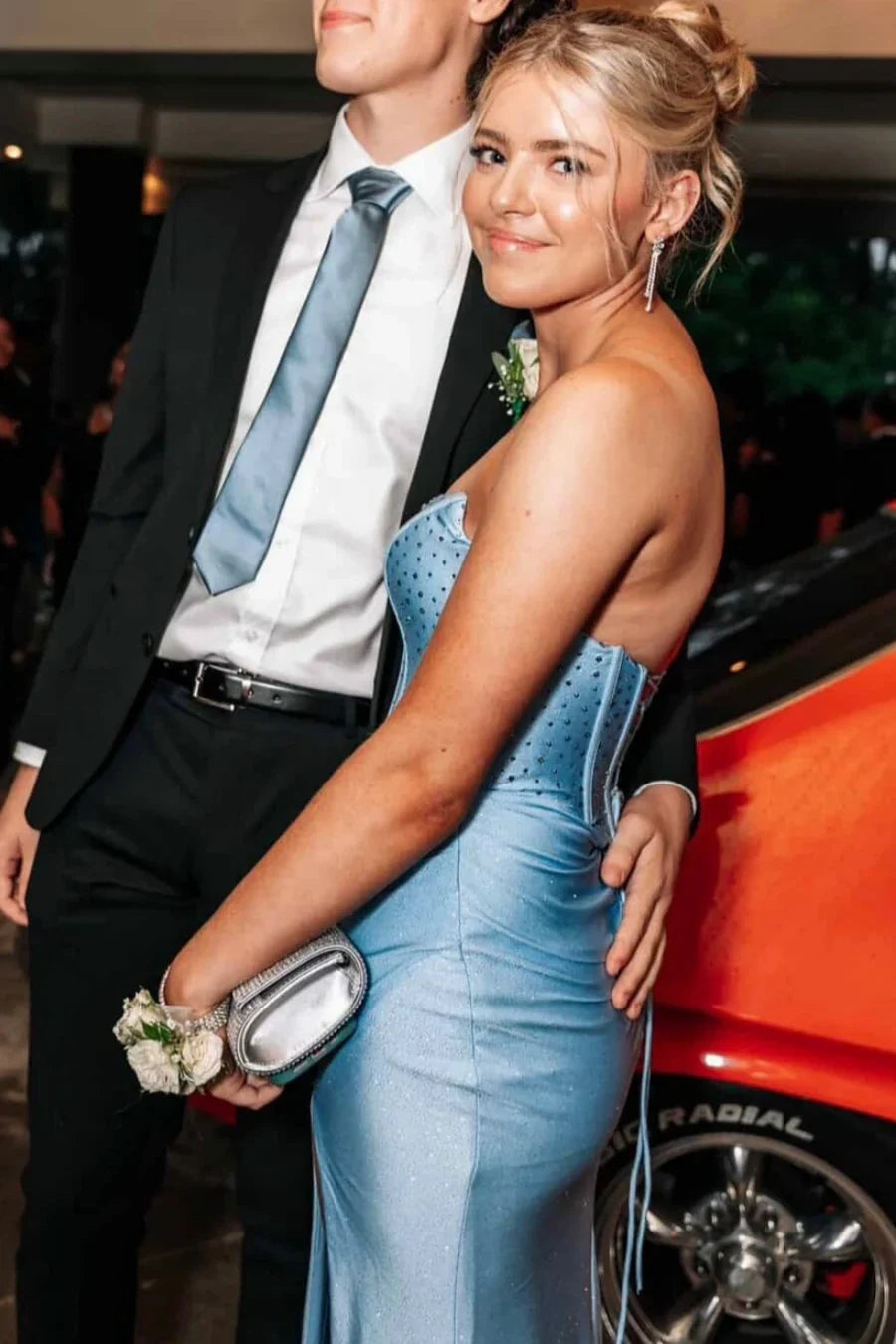 Ruched Empire Satin Beaded Mermaid Party Prom Dress With Slit