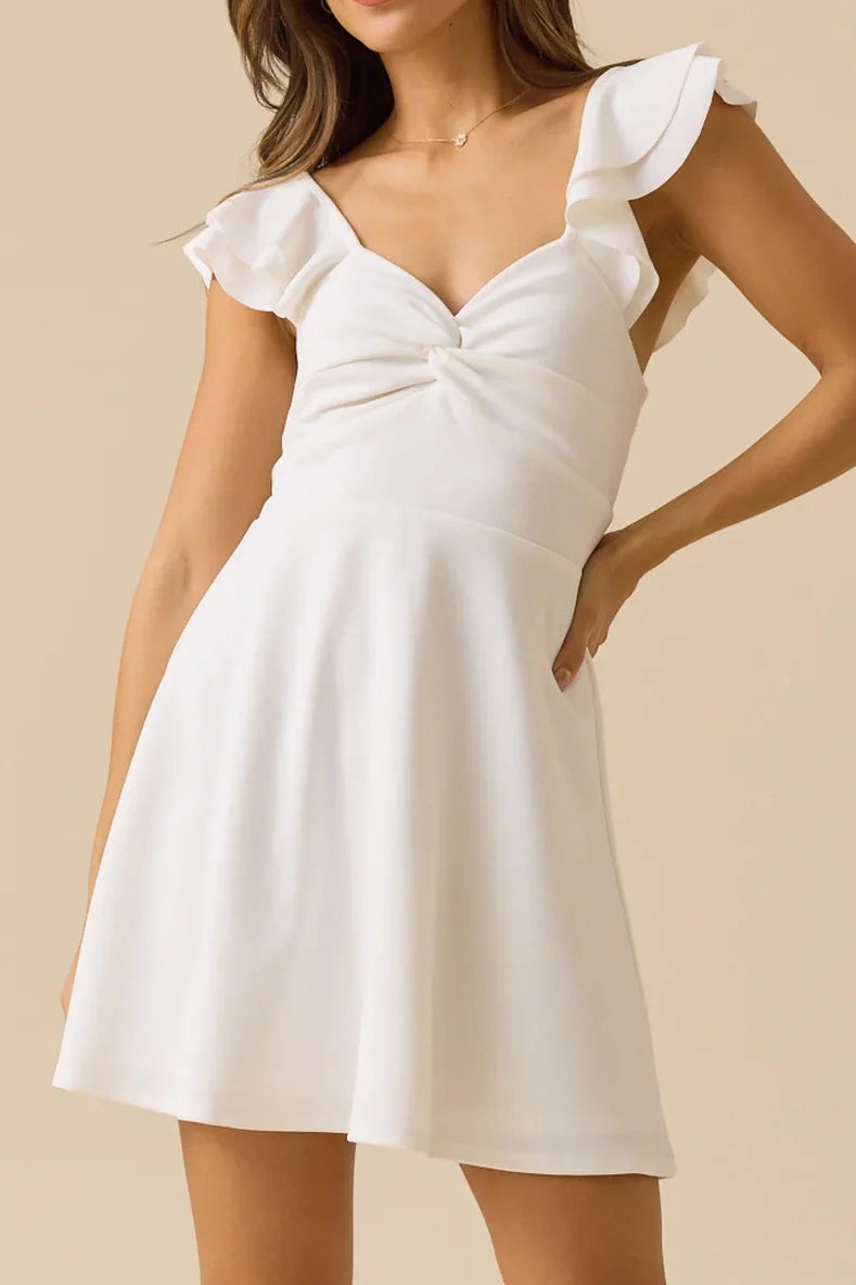 Ruffle Straps Satin A-Line Empire Graduation Homecoming Dress