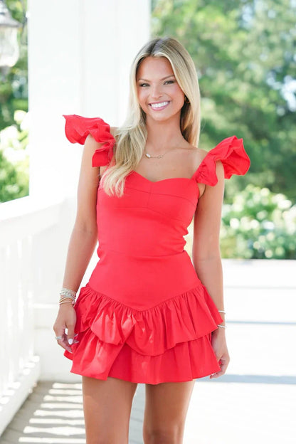 Ruffle Straps Sweetheart A-Line Short Party Homecoming Dress
