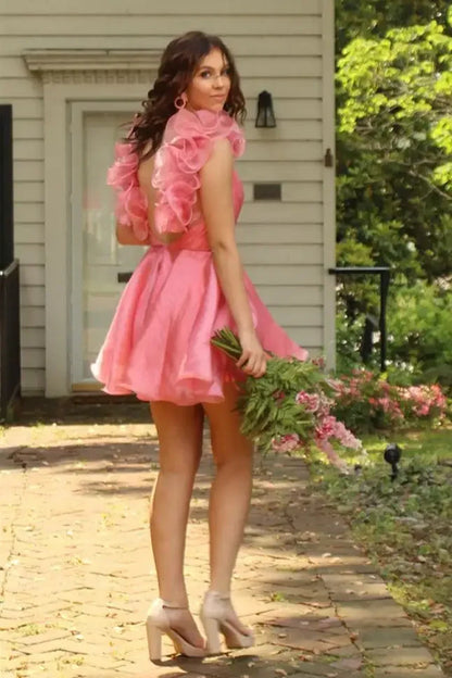 Ruffled Straps A-Line Empire Short Party Homecoming Dress