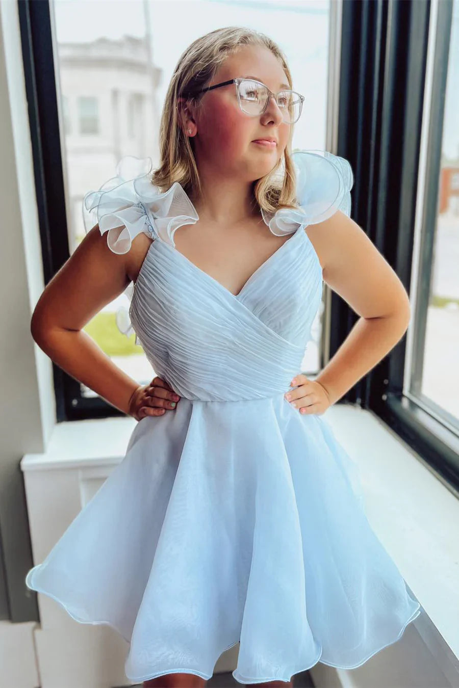 Ruffled Straps A-Line Empire Short Party Homecoming Dress