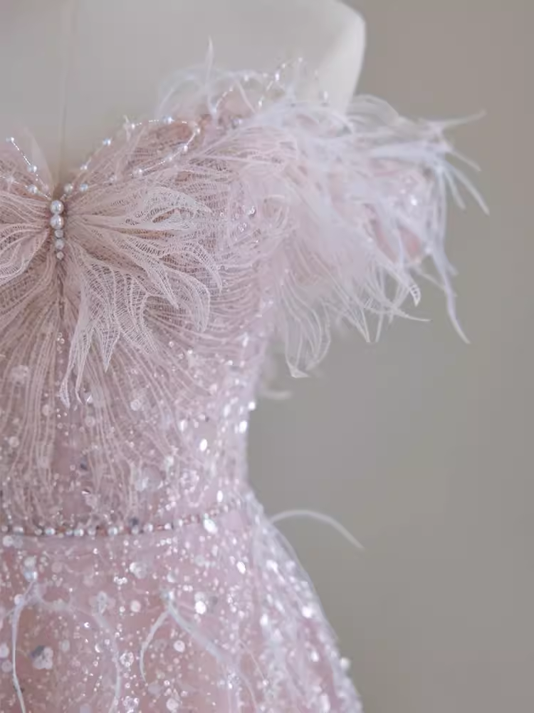 Pretty A line Off The Shoulder Pink Sequin Long Evening Party Dress Prom Dresses PD0045
