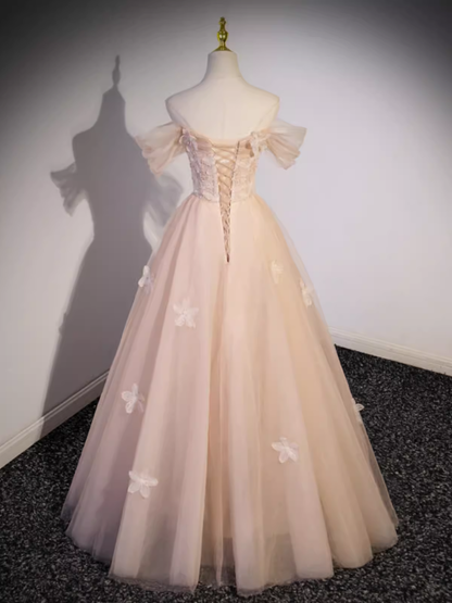 Vintage Ball Gown Off The Shoulder Tulle Long Prom Dress Formal Dresses PD0048