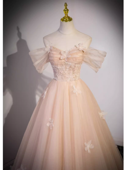 Vintage Ball Gown Off The Shoulder Tulle Long Prom Dress Formal Dresses PD0048