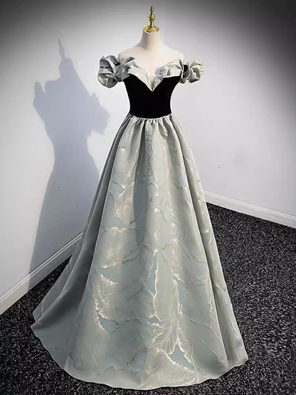 Pretty A line Off The Shoulder Satin Long Evening Party Dress Prom Dresses PD0051