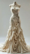 Elegant Sweetheart Beaded Ruffle Design A-Line Tulle Princess Wedding Dress TP4099