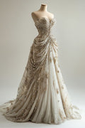 Vintage Sweetheart Sparkling Beaded Sequin Design Elegant A-Line Tulle Princess Wedding Dress TP4098