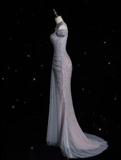 Gorgeous Mermaid Off Shoulder Sequined Long Ball Gown Formal Evening Gown Wedding Dress gh4380