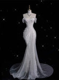 Elegant Sparkling Sequin Mermaid Design Off-the-shoulder Princess Wedding Dress TP4100