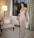 Enchanting Silvery Shiny Sequin Mermaid Halter-neck Long Prom Dress Evening Dress TP4318