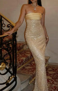 Enchanting Shiny Sequin Strapless Sheath Long Prom Dress Evening Dress TP4320