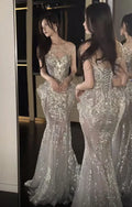 Elegant Silvery Shiny Sequin Mermaid Long Prom Dress Party Dress Evening Dress TP4516