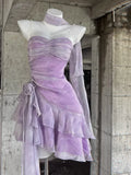 Retro Light Purple A-line Spaghetti Strap Short Lilac Homecoming Dress 17th Birthday Dress TP4036