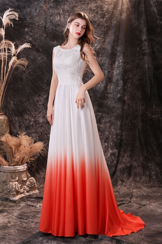 Sleeveless Orange Ombre Chiffon Long Bridesmaid Dress