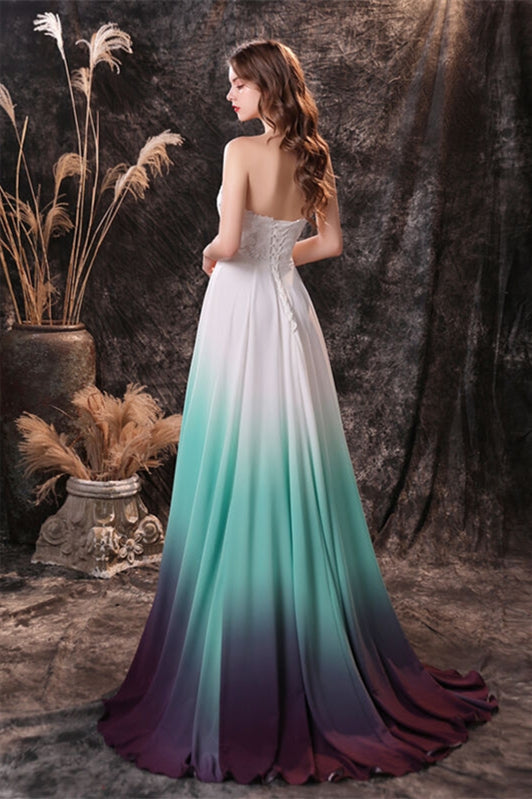 Sweetheart Green Ombre Chiffon Long Bridesmaid Dress