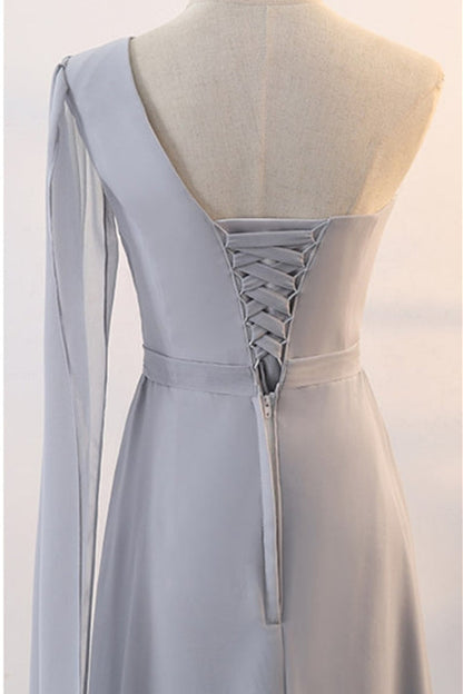 Grey Chiffon Long Mismatched Bridesmaid Dresses