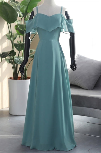 Straps Blush Pink Chiffon Long Bridesmaid Dress
