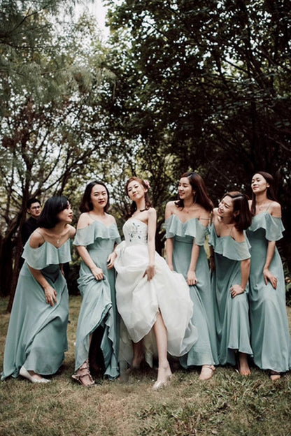 Straps Blush Pink Chiffon Long Bridesmaid Dress