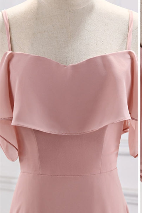 Straps Blush Pink Chiffon Long Bridesmaid Dress