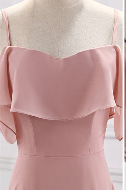 Straps Blush Pink Chiffon Long Bridesmaid Dress