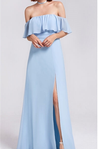 Princess Off the Shoulder Blue Bridesmaid Dress