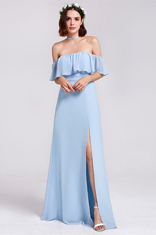 Princess Off the Shoulder Blue Bridesmaid Dress