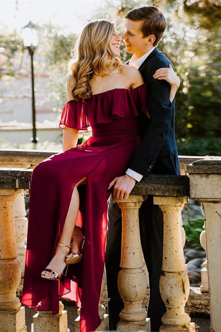 Princess Off the Shoulder Blue Bridesmaid Dress