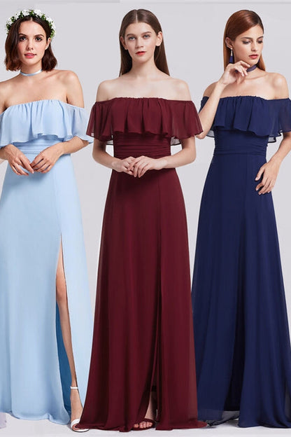 Princess Off the Shoulder Blue Bridesmaid Dress